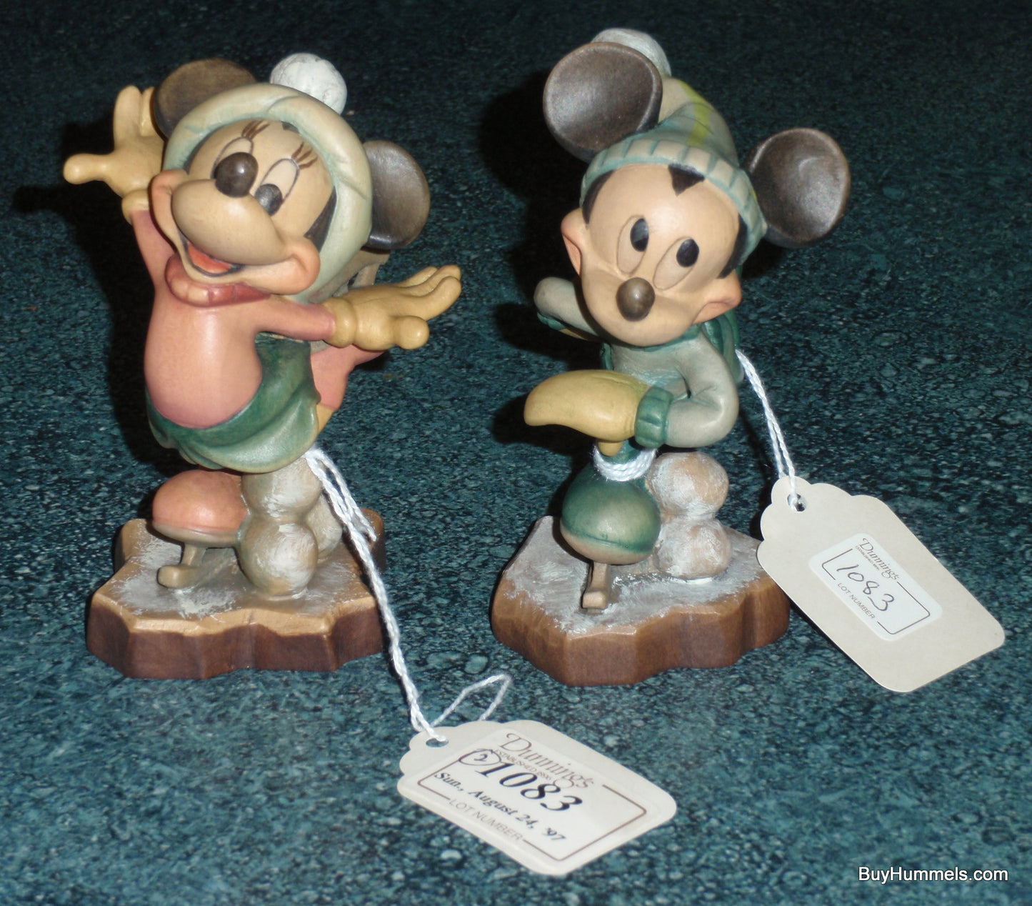 ANRI Disney Mickey & Minnie Mouse Ice Skating LE Woodcarved Figure Set With Original Box - Ultra Rare - Disney Collectible Gift!