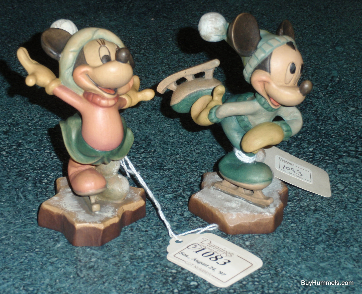 ANRI Disney Mickey & Minnie Mouse Ice Skating LE Woodcarved Figure Set With Original Box - Ultra Rare - Disney Collectible Gift!