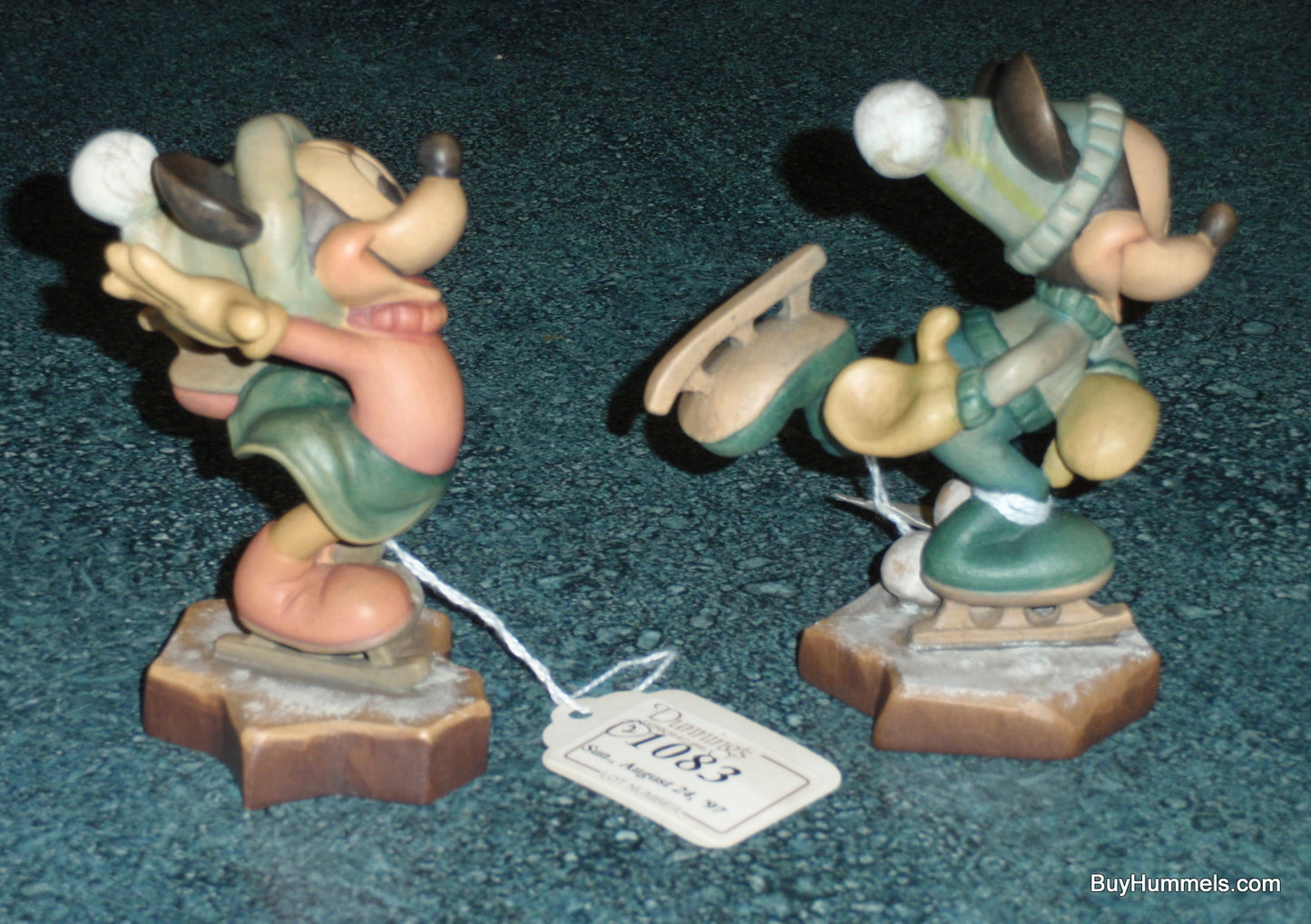 ANRI Disney Mickey & Minnie Mouse Ice Skating LE Woodcarved Figure Set With Original Box - Ultra Rare - Disney Collectible Gift!