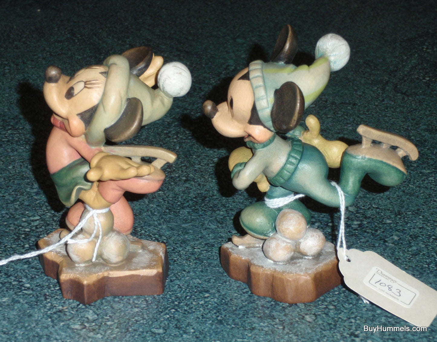 ANRI Disney Mickey & Minnie Mouse Ice Skating LE Woodcarved Figure Set With Original Box - Ultra Rare - Disney Collectible Gift!