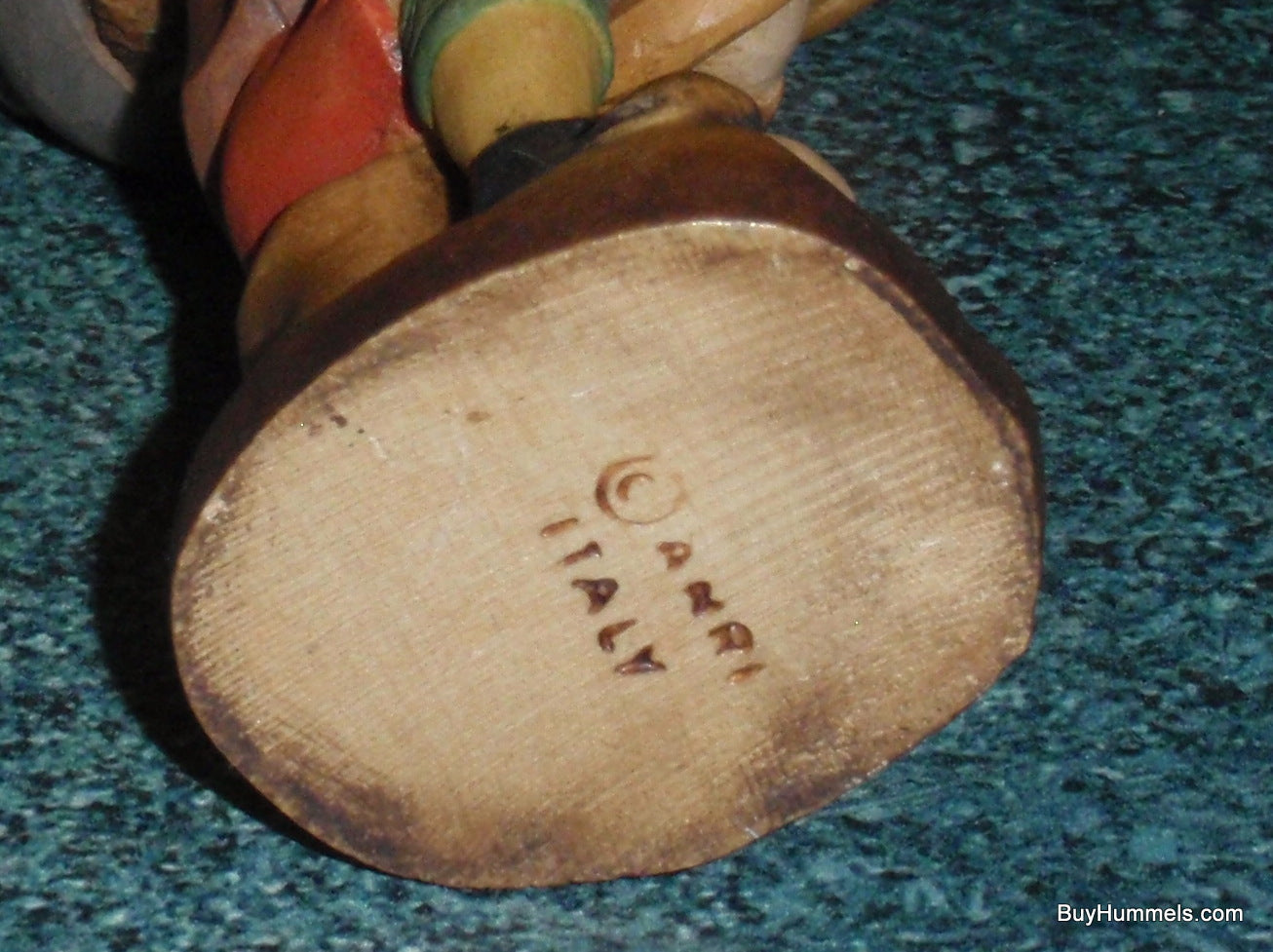 Anri "Umpapa" Hand Carved 4" Wood Figurine With Original Box - Boy Playing Tuba With Song Bird!