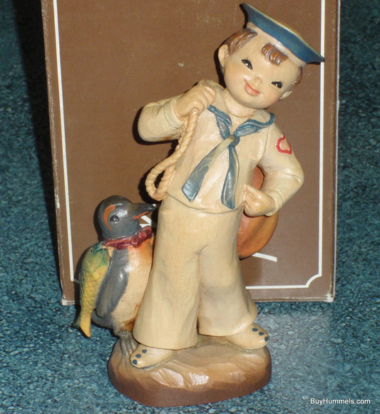 6" ANRI Ferrandiz "Shipmates" Wood Carving Figurine Navy Sailor Boy & Penguin With Box!