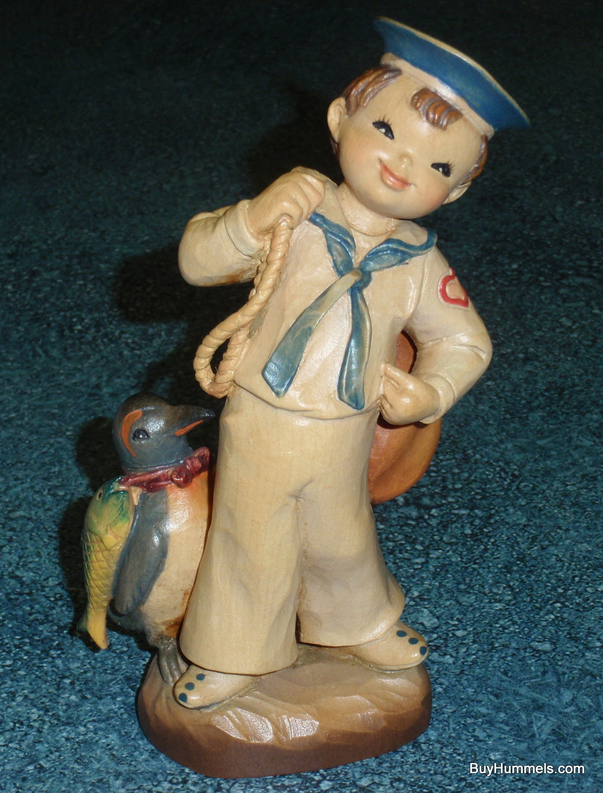 6" ANRI Ferrandiz "Shipmates" Wood Carving Figurine Navy Sailor Boy & Penguin With Box!