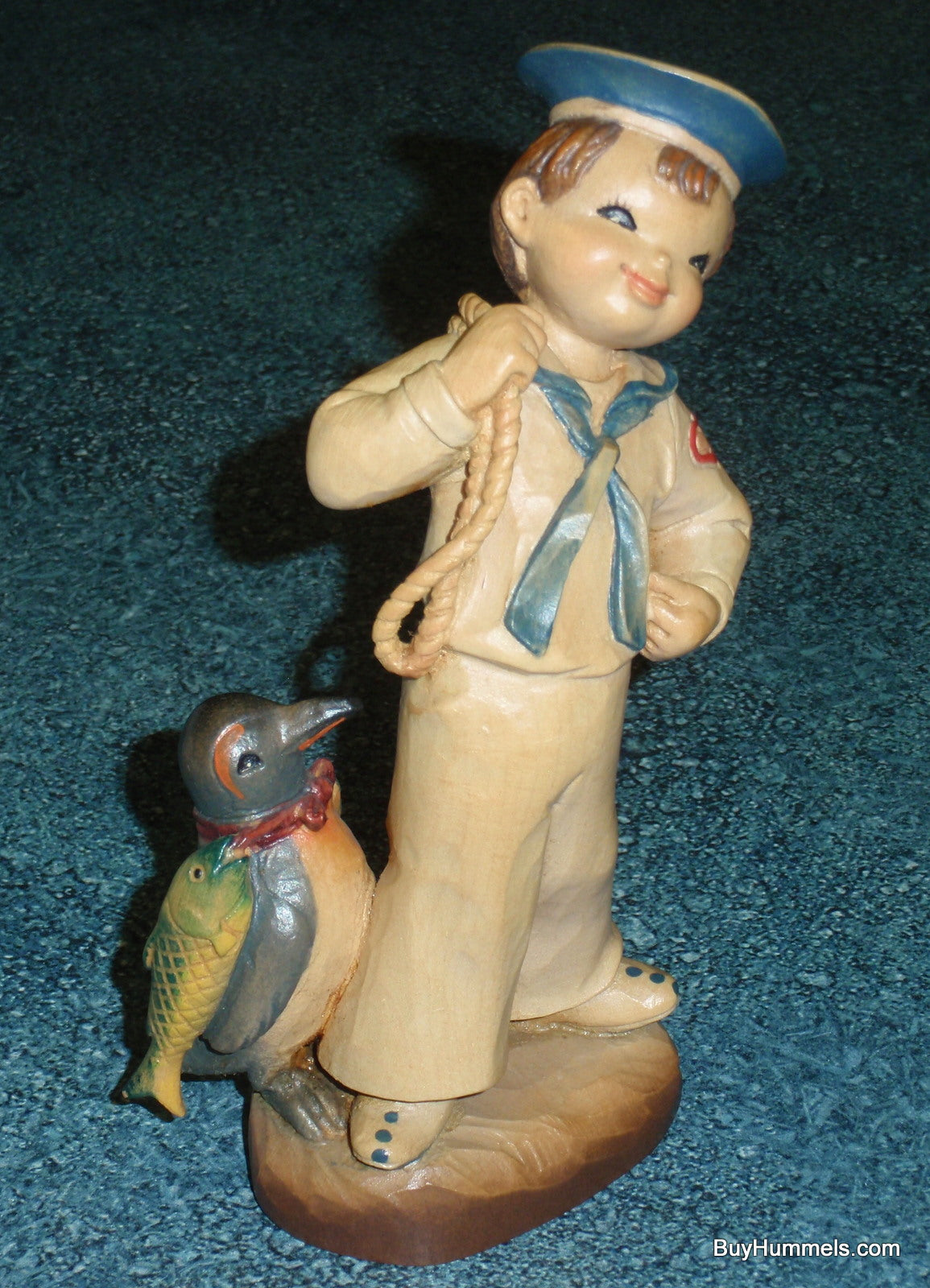 6" ANRI Ferrandiz "Shipmates" Wood Carving Figurine Navy Sailor Boy & Penguin With Box!