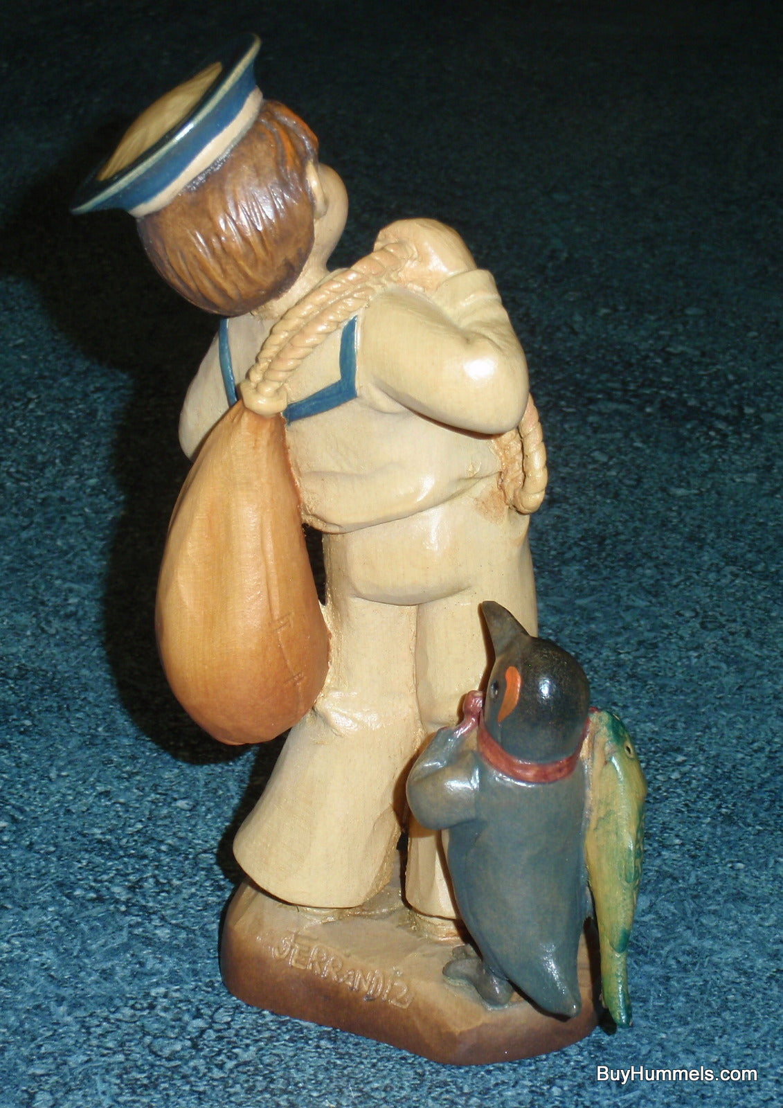 6" ANRI Ferrandiz "Shipmates" Wood Carving Figurine Navy Sailor Boy & Penguin With Box!