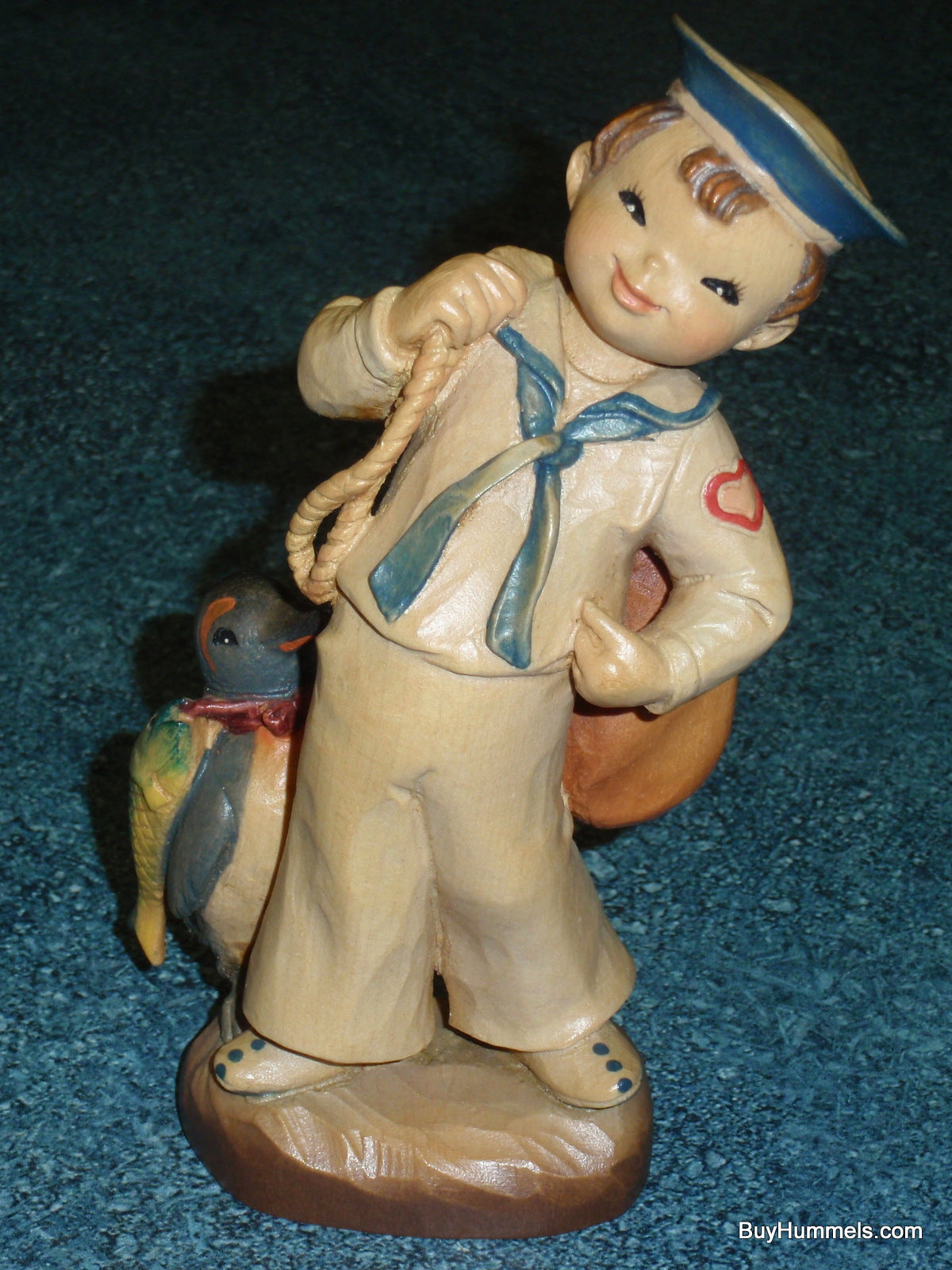 6" ANRI Ferrandiz "Shipmates" Wood Carving Figurine Navy Sailor Boy & Penguin With Box!