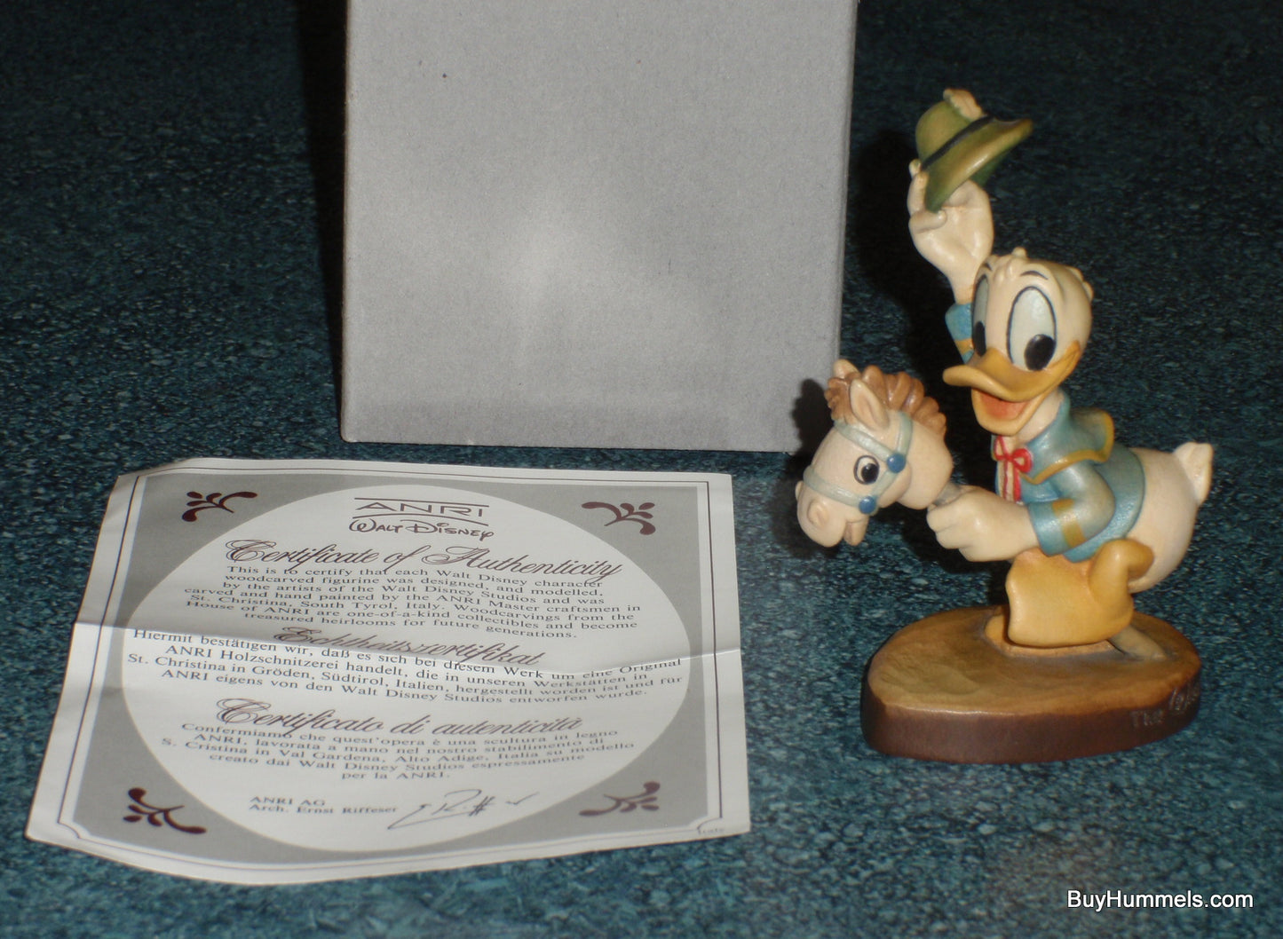Anri 4" Disney Donald Duck Figurine Riding Stick Horse Signed With Original Box #656004