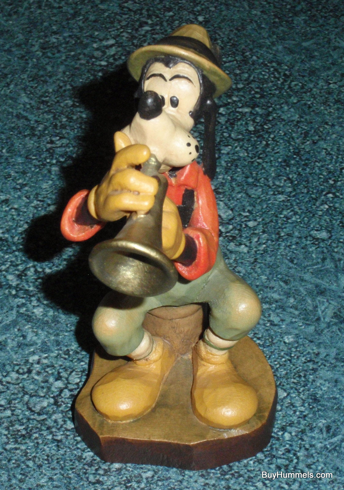 ANRI Wood Carving 4" Figurine From Italy Disney's GOOFY W/ Horn Signed With Box!