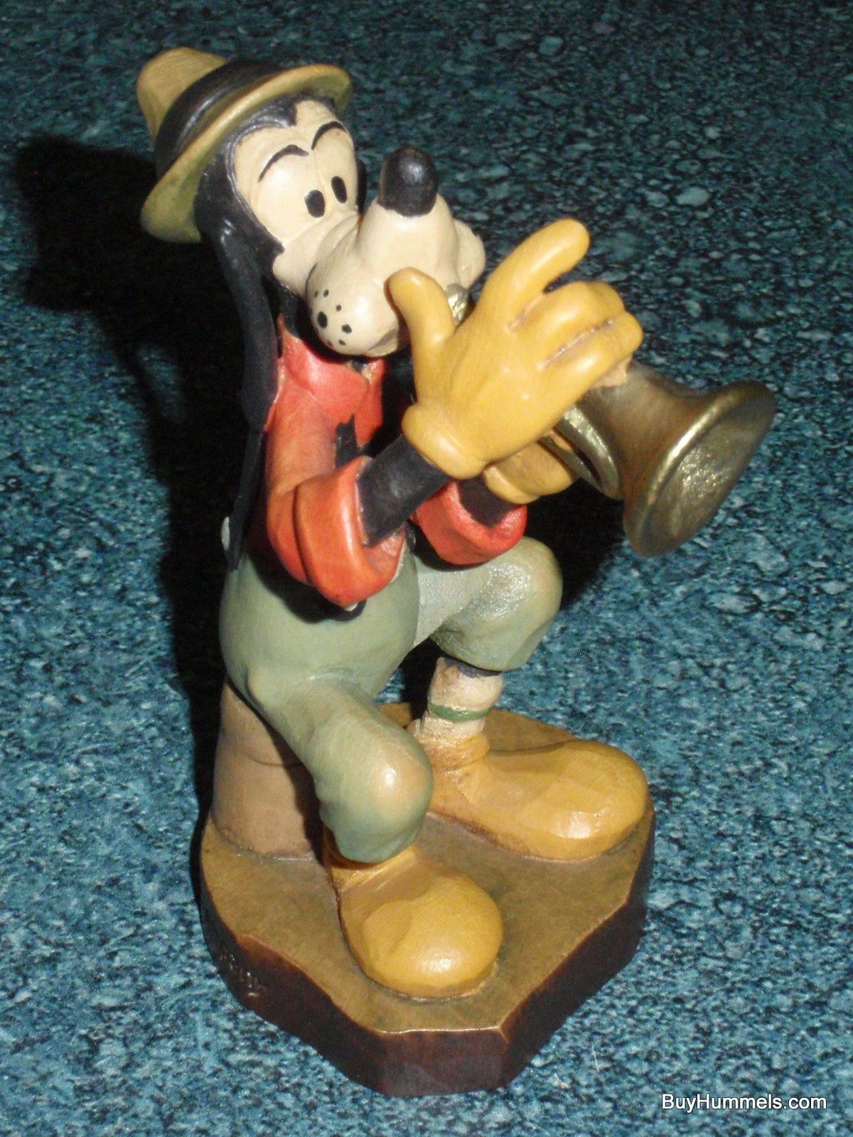 ANRI Wood Carving 4" Figurine From Italy Disney's GOOFY W/ Horn Signed With Box!
