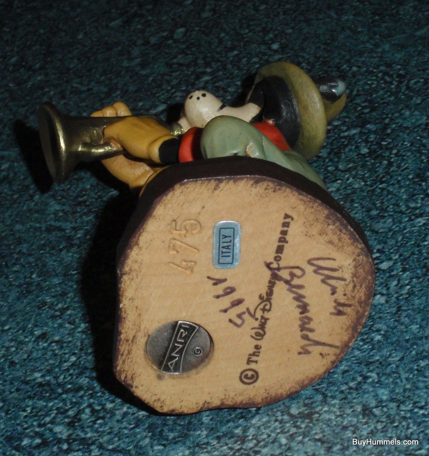 ANRI Wood Carving 4" Figurine From Italy Disney's GOOFY W/ Horn Signed With Box!