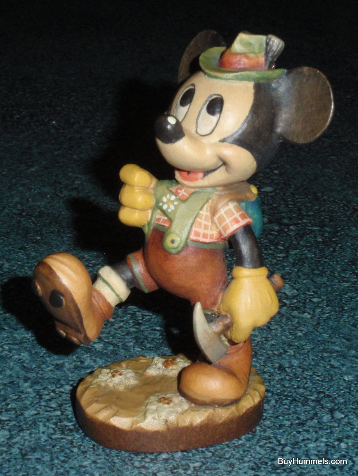 Anri Mickey Mouse Hiker 4" Disney Wood Carving Figurine Signed With Original Box #656001