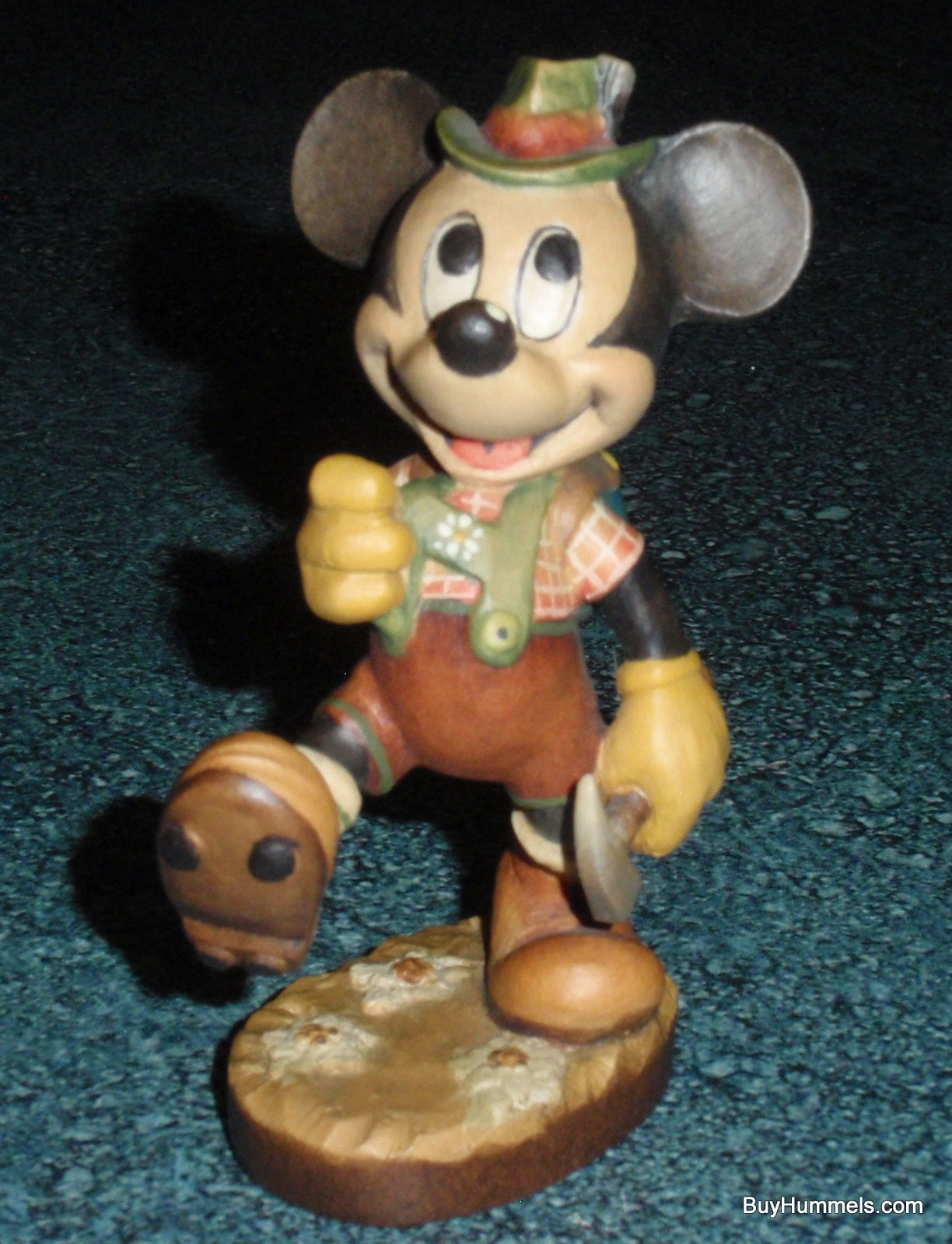 Anri Mickey Mouse Hiker 4" Disney Wood Carving Figurine Signed With Original Box #656001