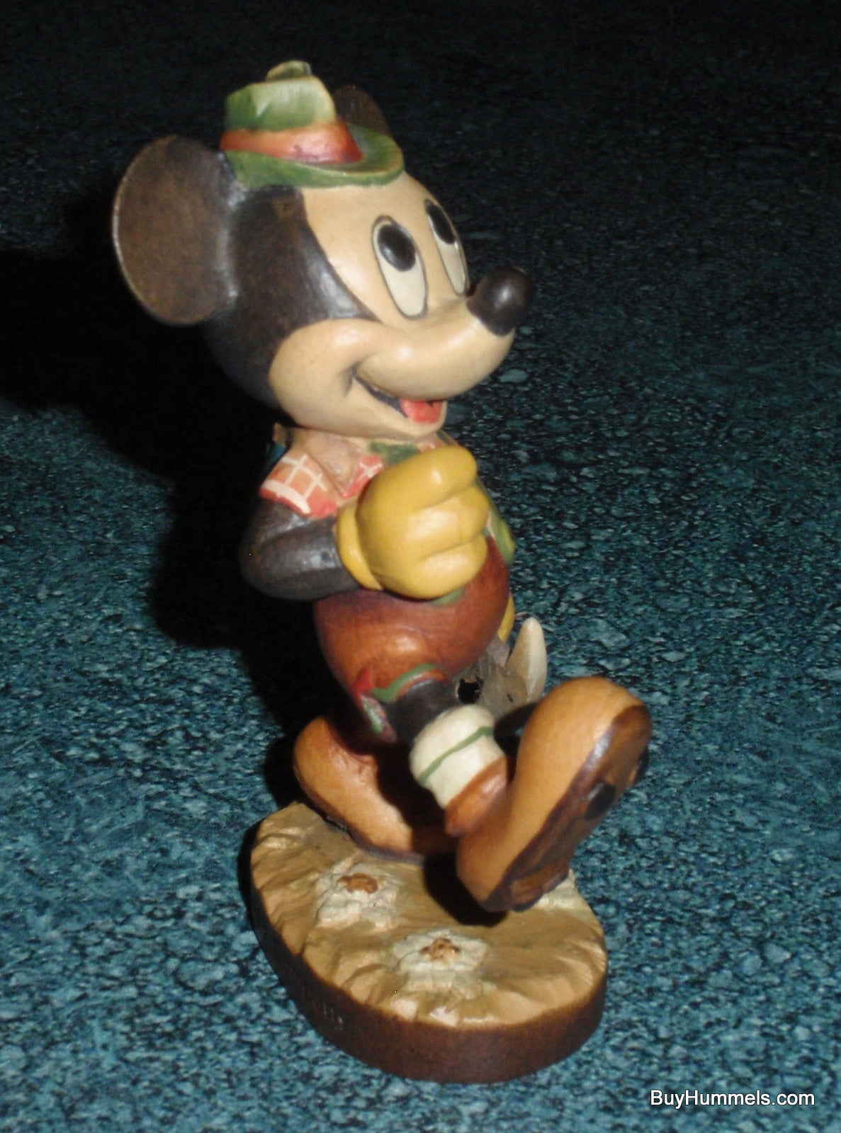 Anri Mickey Mouse Hiker 4" Disney Wood Carving Figurine Signed With Original Box #656001