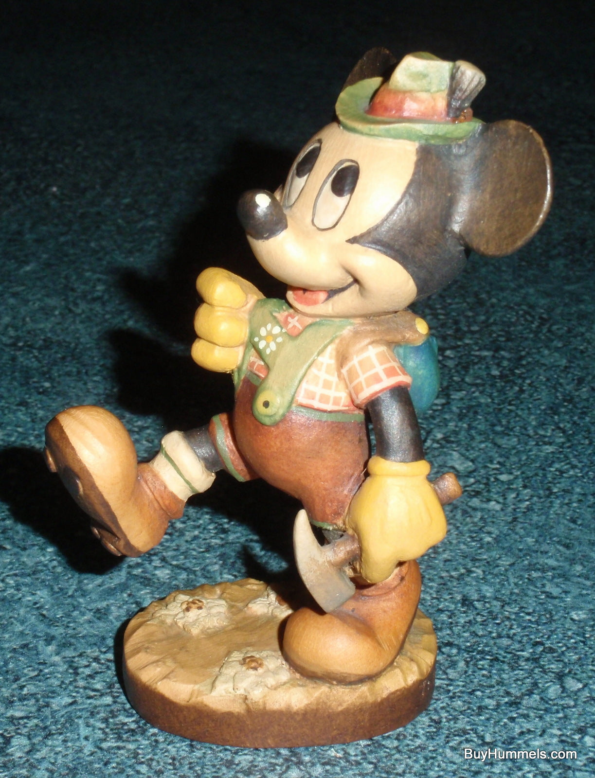 Anri Mickey Mouse Hiker 4" Disney Wood Carving Figurine Signed With Original Box #656001