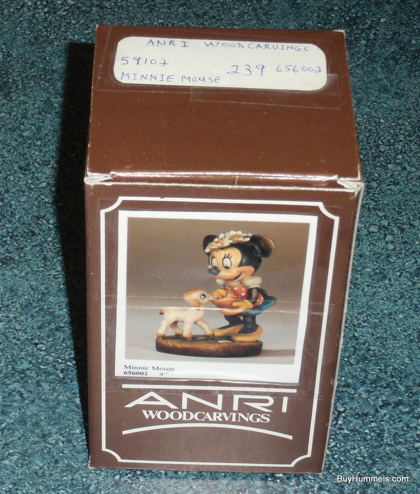 Anri Disney MINNIE MOUSE Feeding Lamb Wood Carved 4" Figure Signed With Original Box - Rare Disneyana Collectible Gift!