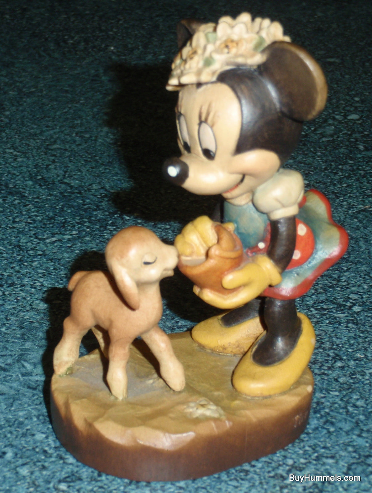 Anri Disney MINNIE MOUSE Feeding Lamb Wood Carved 4" Figure Signed With Original Box - Rare Disneyana Collectible Gift!