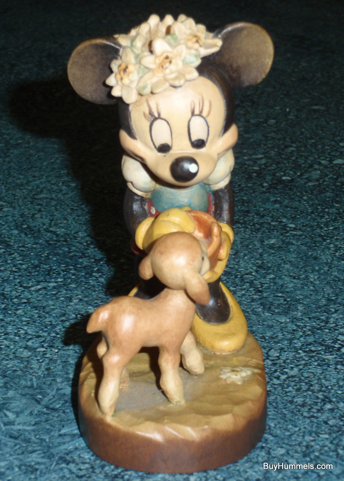 Anri Disney MINNIE MOUSE Feeding Lamb Wood Carved 4" Figure Signed With Original Box - Rare Disneyana Collectible Gift!