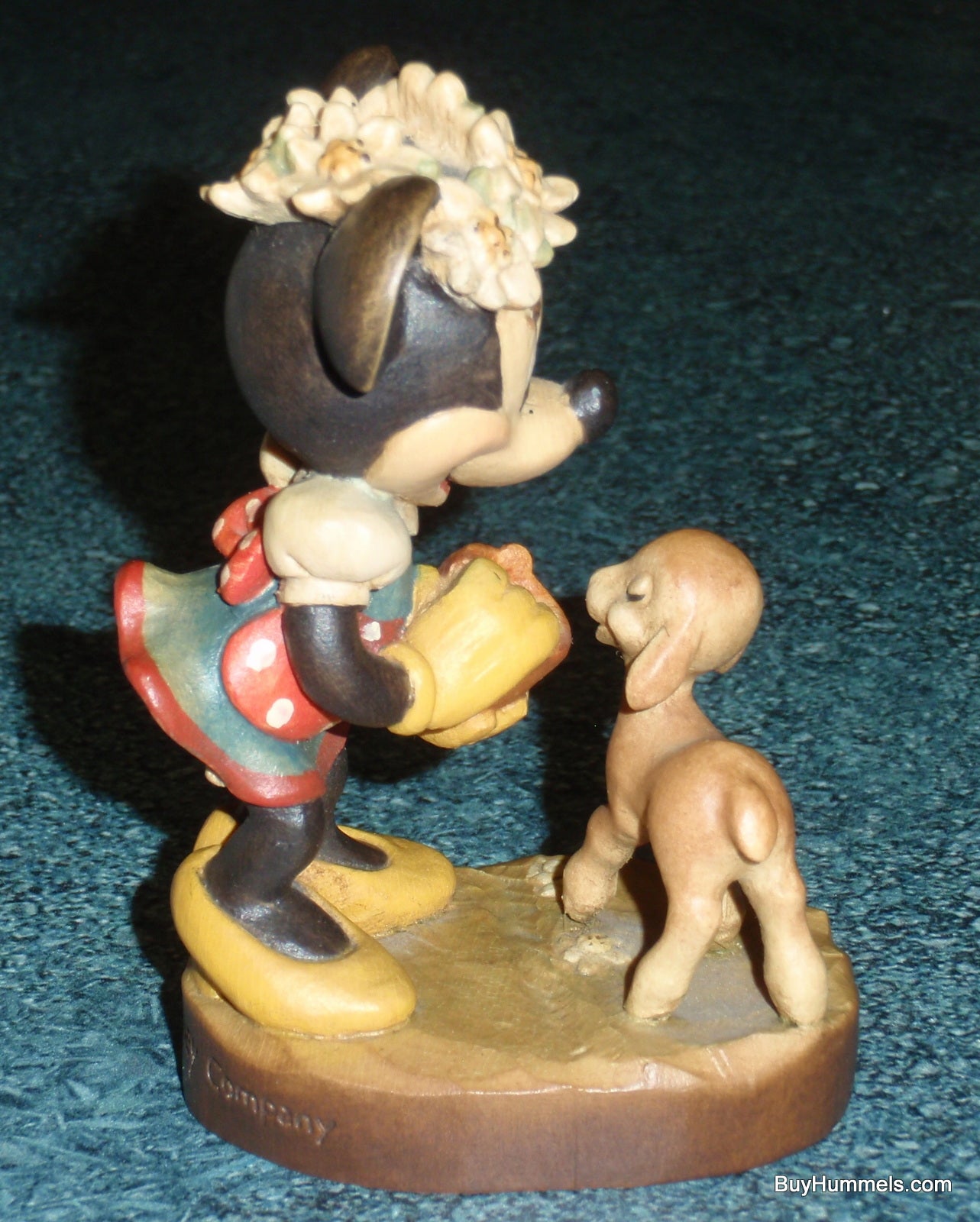 Anri Disney MINNIE MOUSE Feeding Lamb Wood Carved 4" Figure Signed With Original Box - Rare Disneyana Collectible Gift!