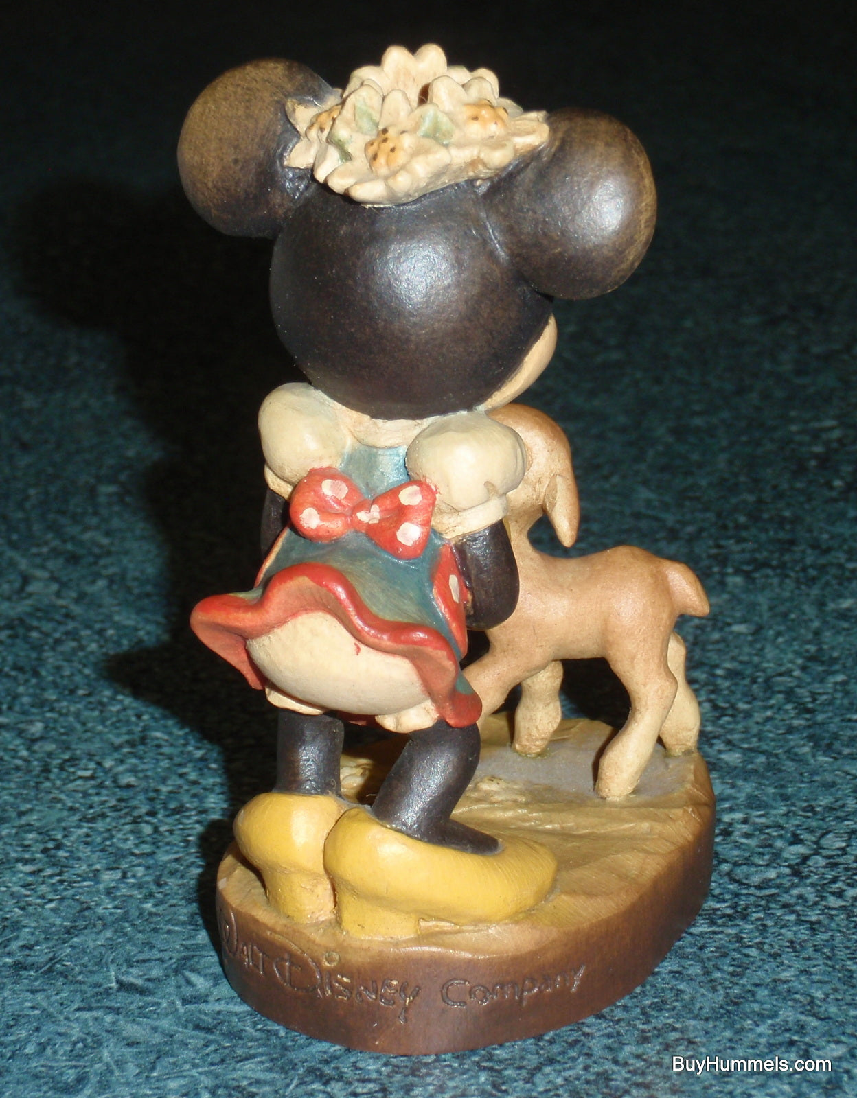 Anri Disney MINNIE MOUSE Feeding Lamb Wood Carved 4" Figure Signed With Original Box - Rare Disneyana Collectible Gift!