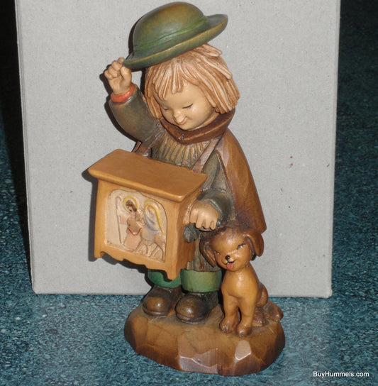 ANRI Hurdy Gurdy Boy Music Mary Joseph Dog 6” Wood Carving Collectible Figurine
