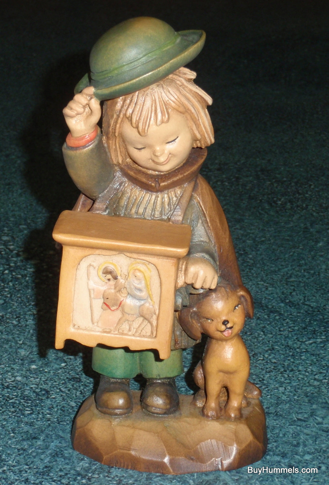 ANRI Hurdy Gurdy Boy Music Mary Joseph Dog 6” Wood Carving Collectible Figurine