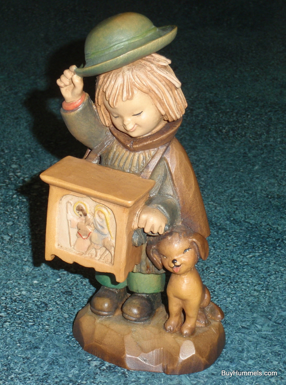 ANRI Hurdy Gurdy Boy Music Mary Joseph Dog 6” Wood Carving Collectible Figurine