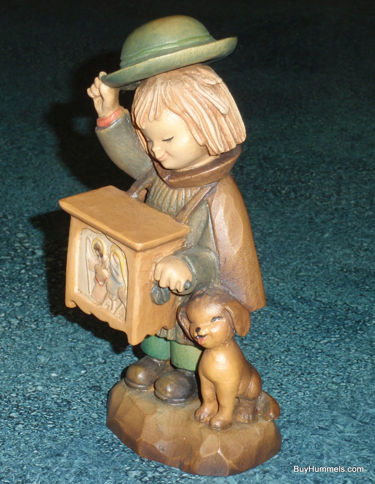 ANRI Hurdy Gurdy Boy Music Mary Joseph Dog 6” Wood Carving Collectible Figurine