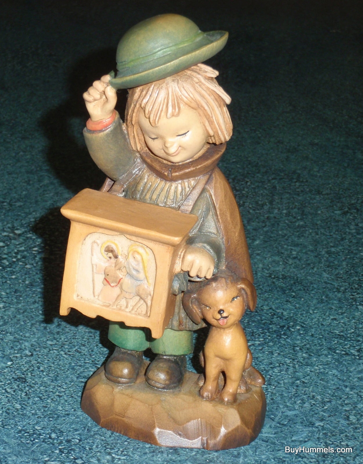 ANRI Hurdy Gurdy Boy Music Mary Joseph Dog 6” Wood Carving Collectible Figurine