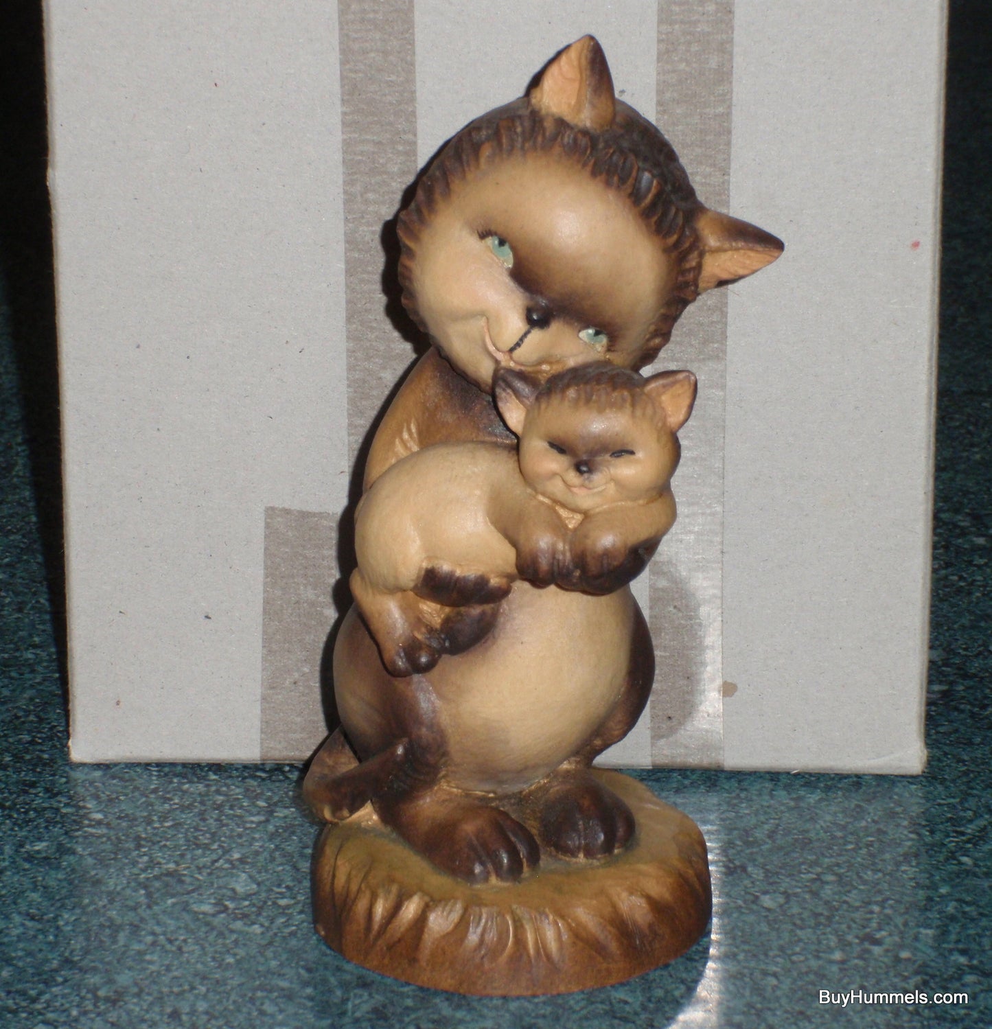Tender Moments 6" Anri Ferrandiz Carved Wood Cat & Kitten Figurine Signed With Box!