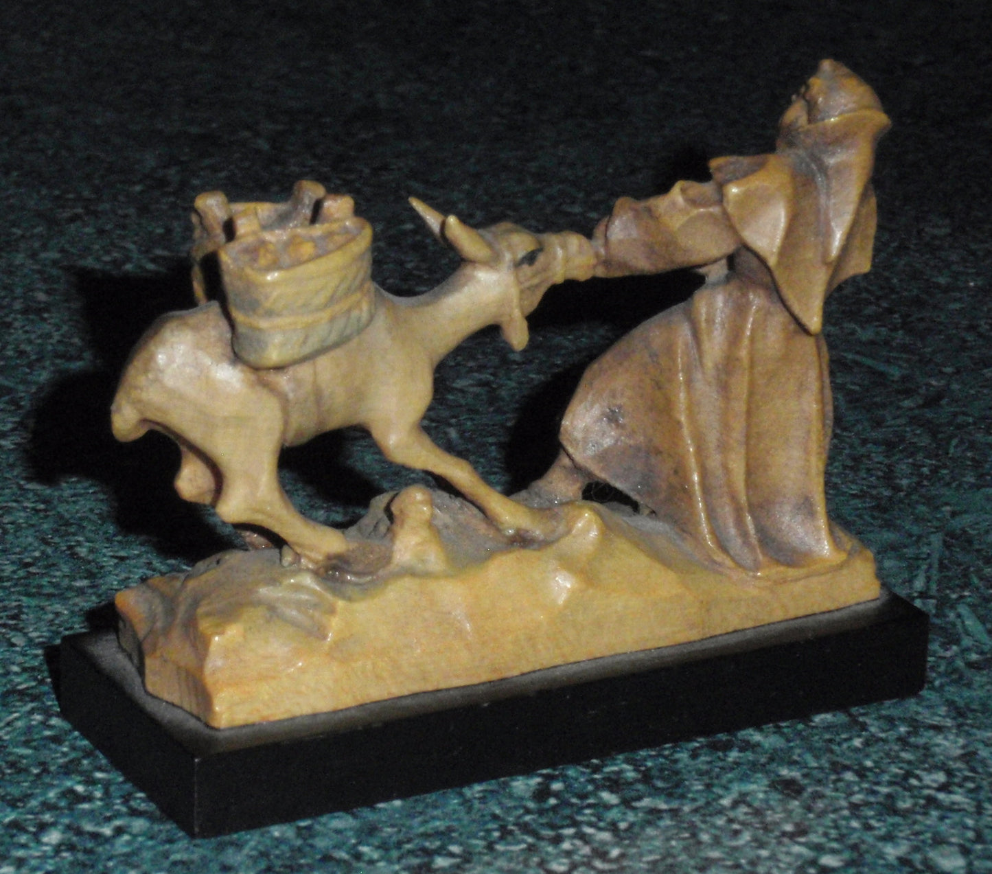Italian Anri Miniature Wood Carving of Monk and Stubborn Donkey SIGNED With Original Box!