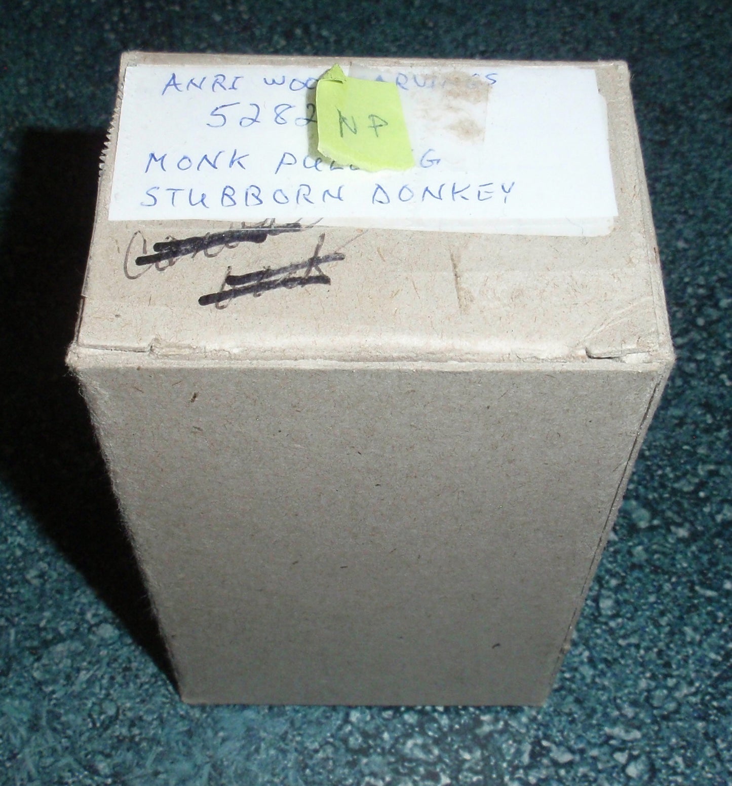 Italian Anri Miniature Wood Carving of Monk and Stubborn Donkey SIGNED With Original Box!