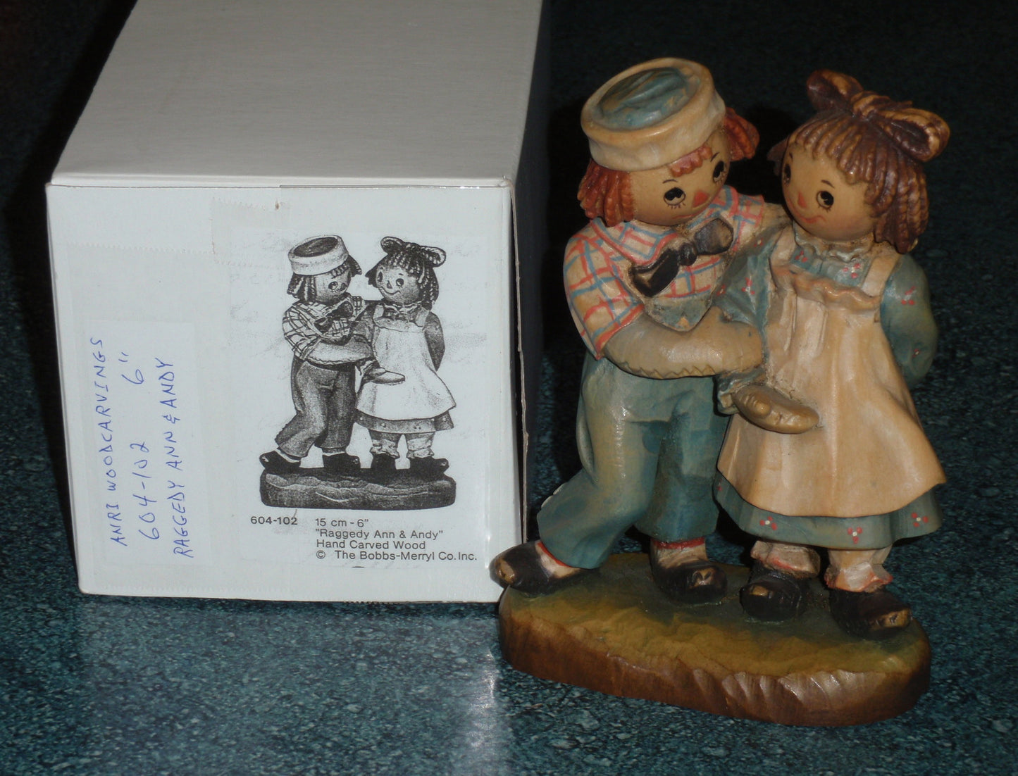 1976 Anri Italy Raggedy Ann & Andy Wood Carved Figurine Bobbs Merrill Signed With Box!