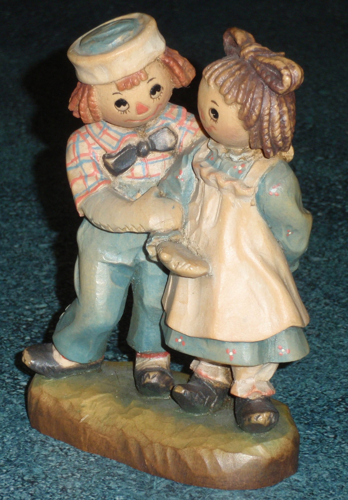 1976 Anri Italy Raggedy Ann & Andy Wood Carved Figurine Bobbs Merrill Signed With Box!