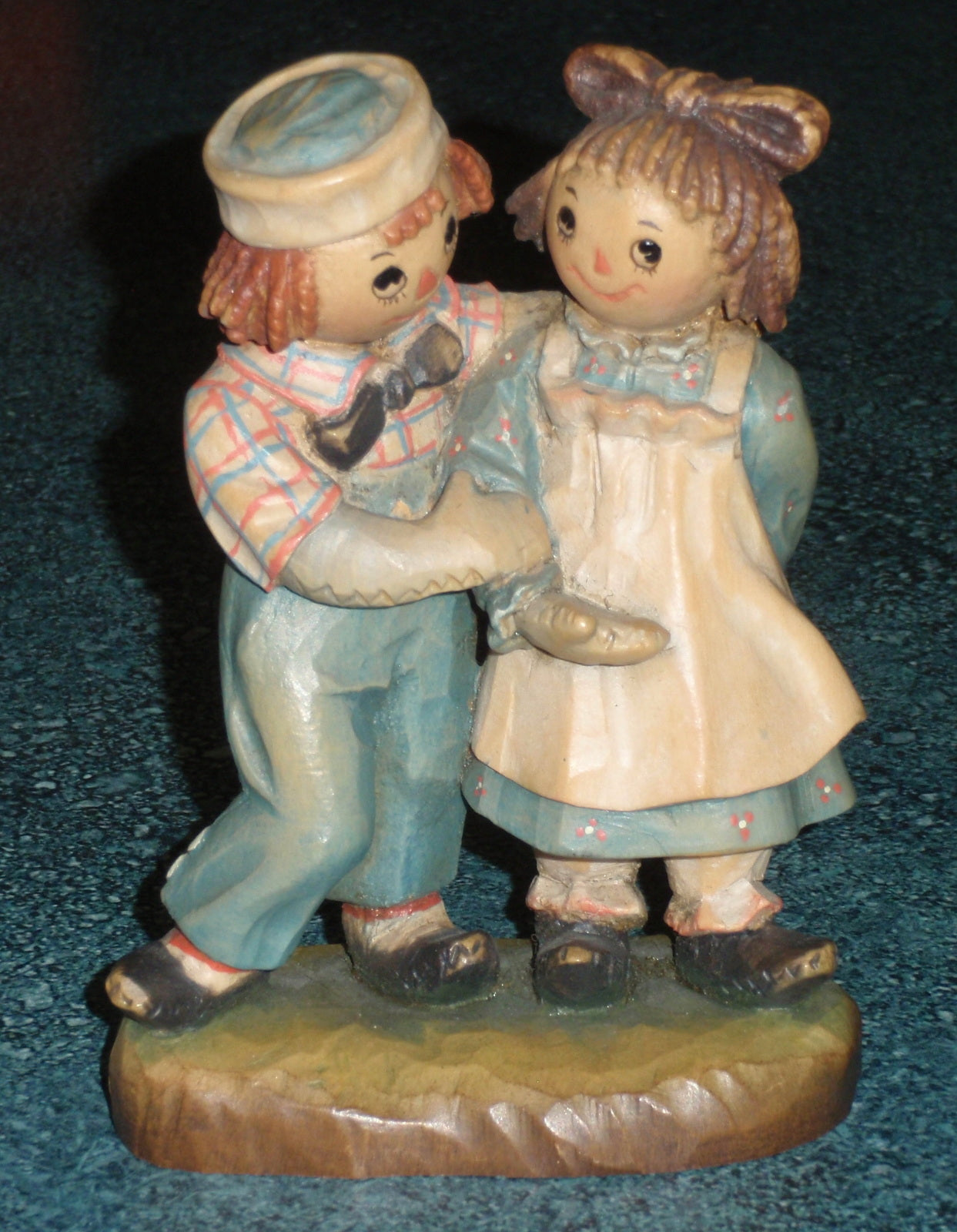 1976 Anri Italy Raggedy Ann & Andy Wood Carved Figurine Bobbs Merrill Signed With Box!