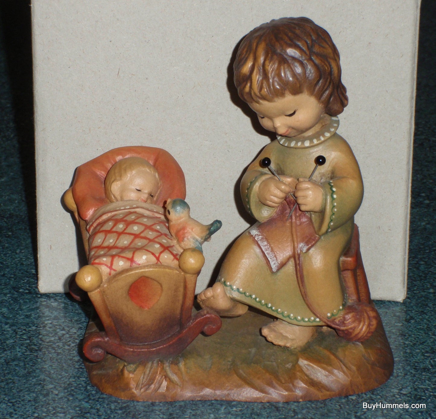 Anri 6" Wood Carving Figurine "Rock A Bye" Made In Italy - Adorable Baby Shower Gift - Signed By Ulrich Bernardi With Original Box!