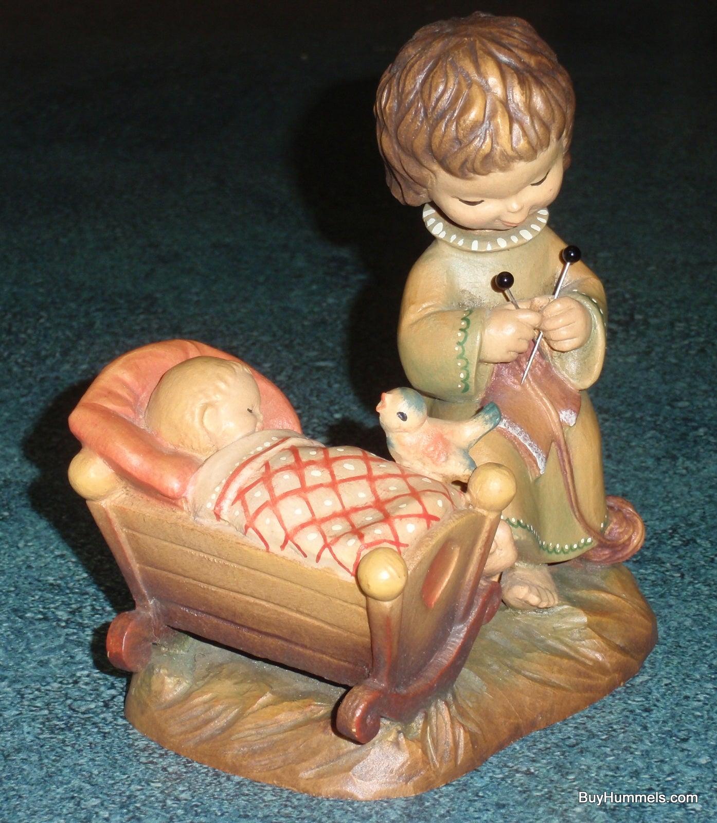 Anri 6" Wood Carving Figurine "Rock A Bye" Made In Italy - Adorable Baby Shower Gift - Signed By Ulrich Bernardi With Original Box!