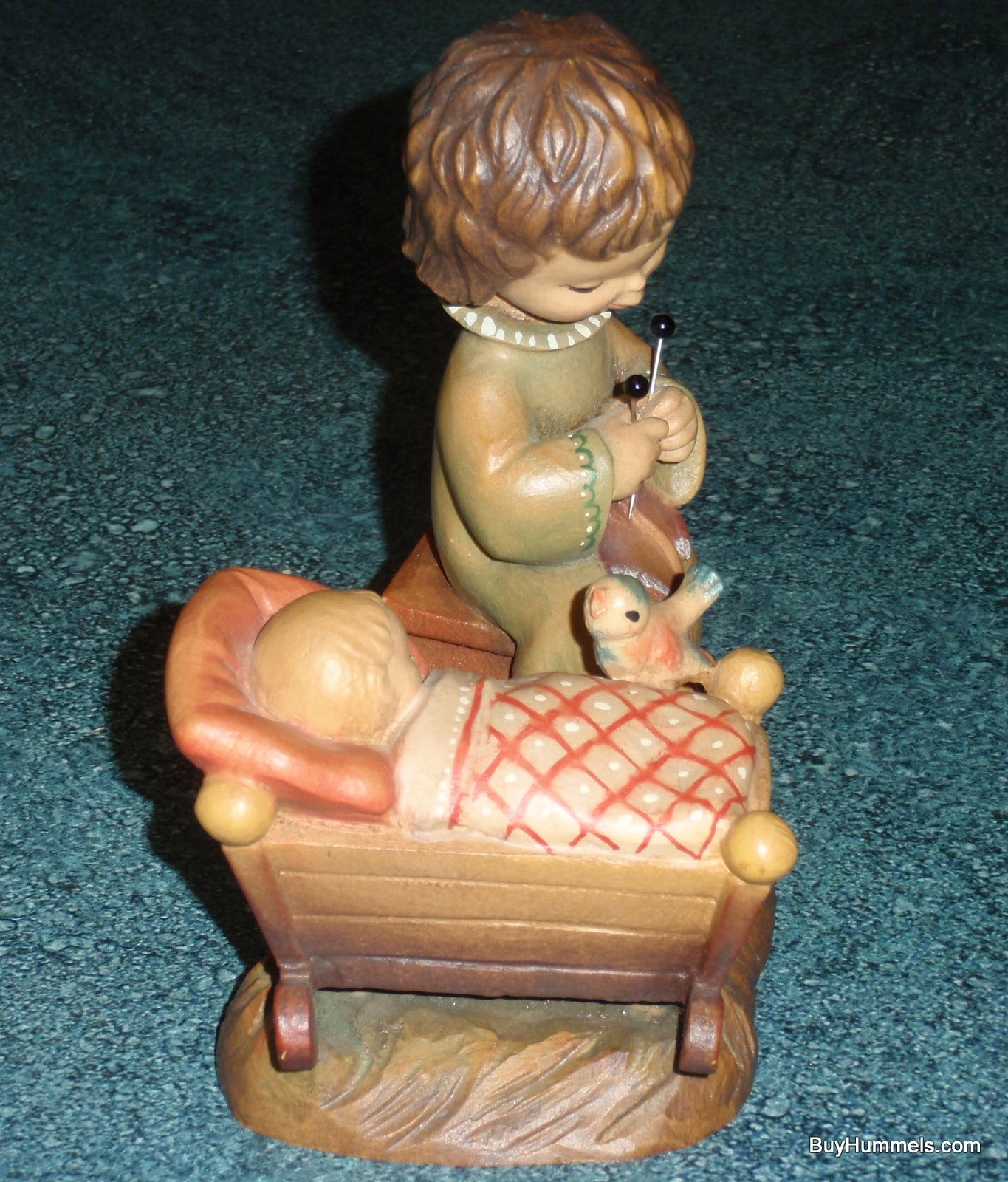 Anri 6" Wood Carving Figurine "Rock A Bye" Made In Italy - Adorable Baby Shower Gift - Signed By Ulrich Bernardi With Original Box!