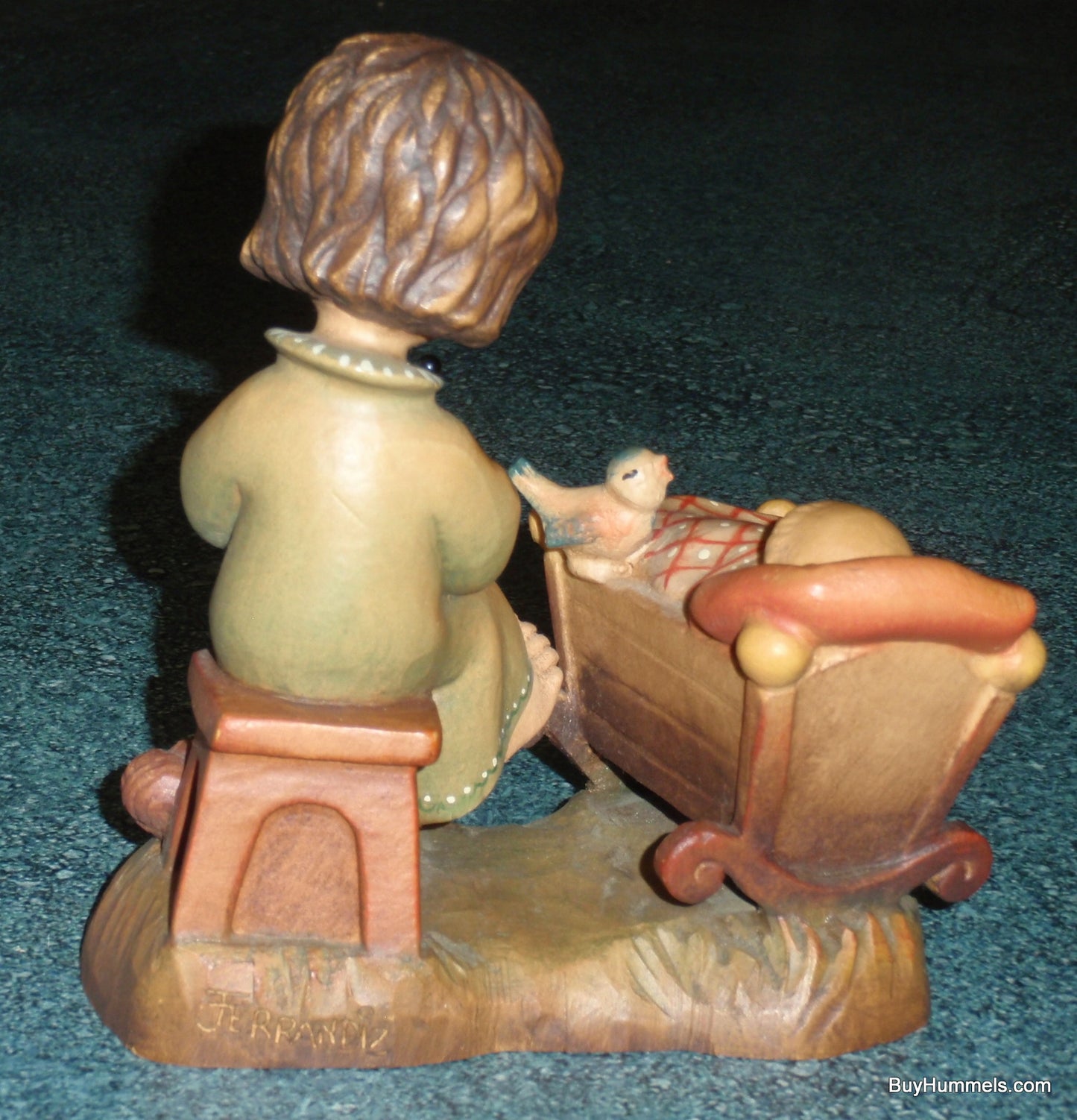Anri 6" Wood Carving Figurine "Rock A Bye" Made In Italy - Adorable Baby Shower Gift - Signed By Ulrich Bernardi With Original Box!