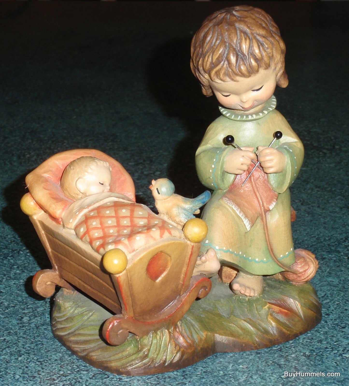 Anri 6" Wood Carving Figurine "Rock A Bye" Made In Italy - Adorable Baby Shower Gift - Signed By Ulrich Bernardi With Box!