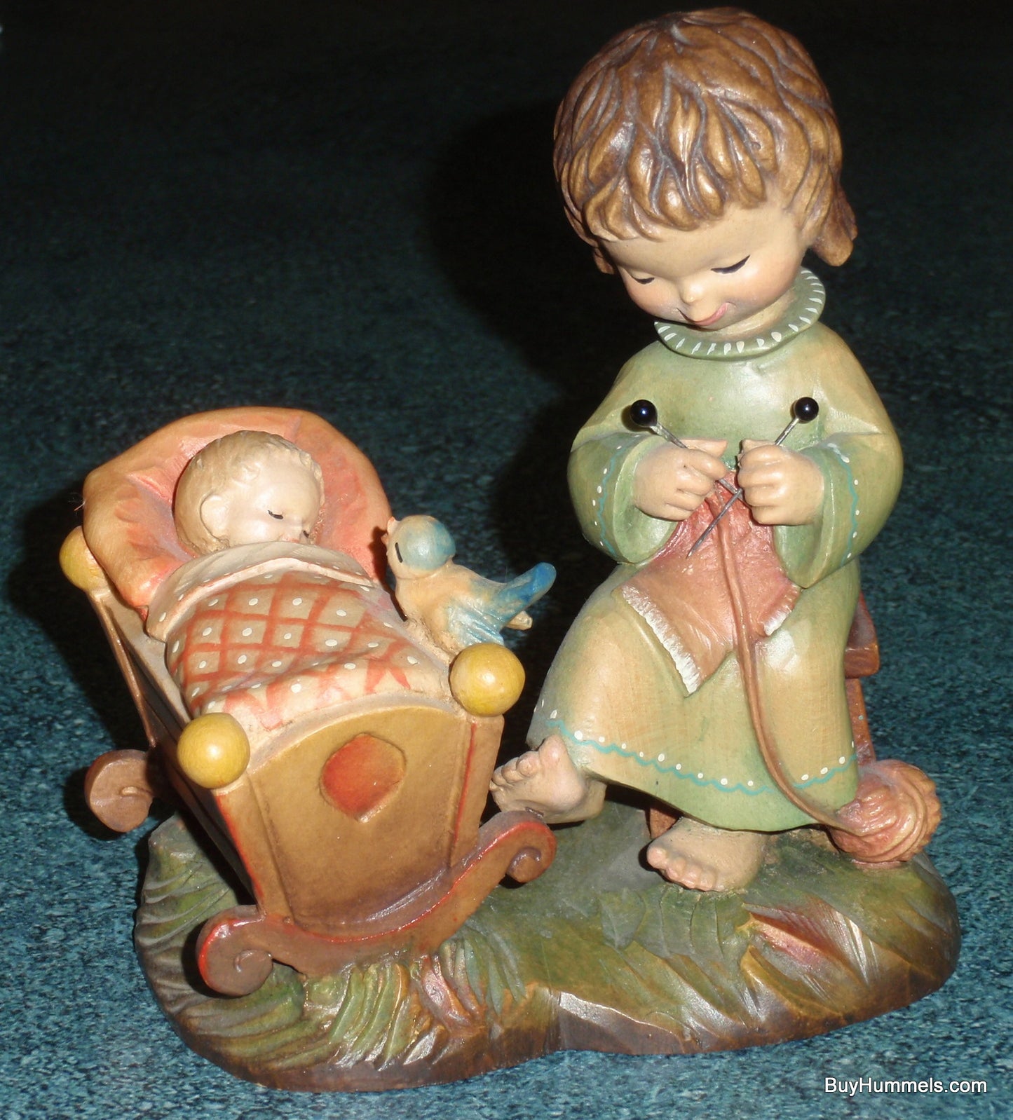 Anri 6" Wood Carving Figurine "Rock A Bye" Made In Italy - Adorable Baby Shower Gift - Signed By Ulrich Bernardi With Box!