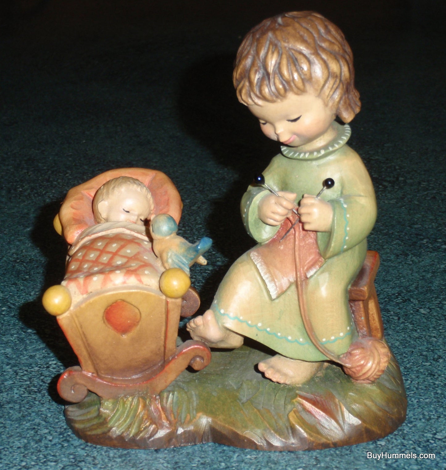 Anri 6" Wood Carving Figurine "Rock A Bye" Made In Italy - Adorable Baby Shower Gift - Signed By Ulrich Bernardi With Box!