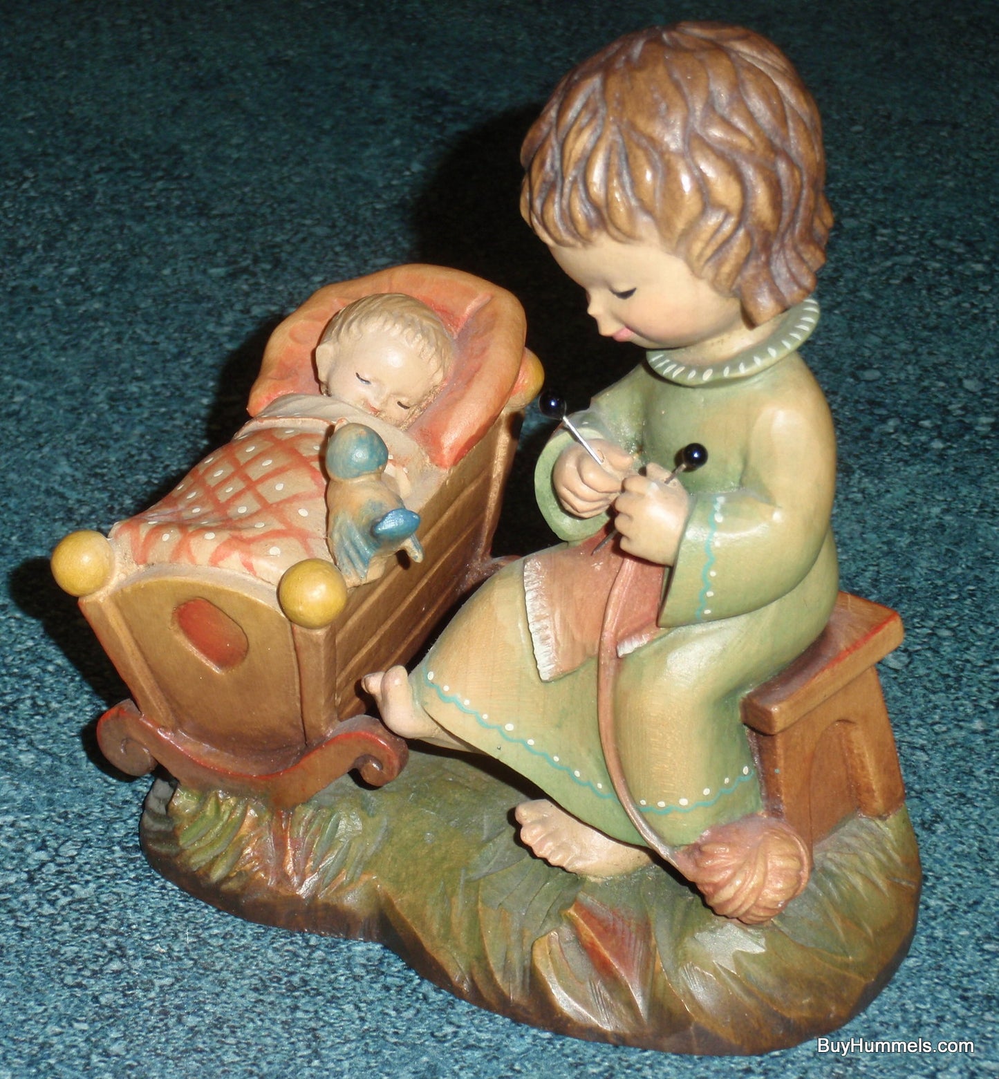 Anri 6" Wood Carving Figurine "Rock A Bye" Made In Italy - Adorable Baby Shower Gift - Signed By Ulrich Bernardi With Box!