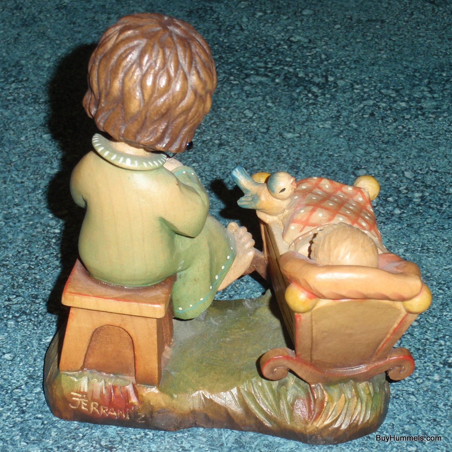 Anri 6" Wood Carving Figurine "Rock A Bye" Made In Italy - Adorable Baby Shower Gift - Signed By Ulrich Bernardi With Box!