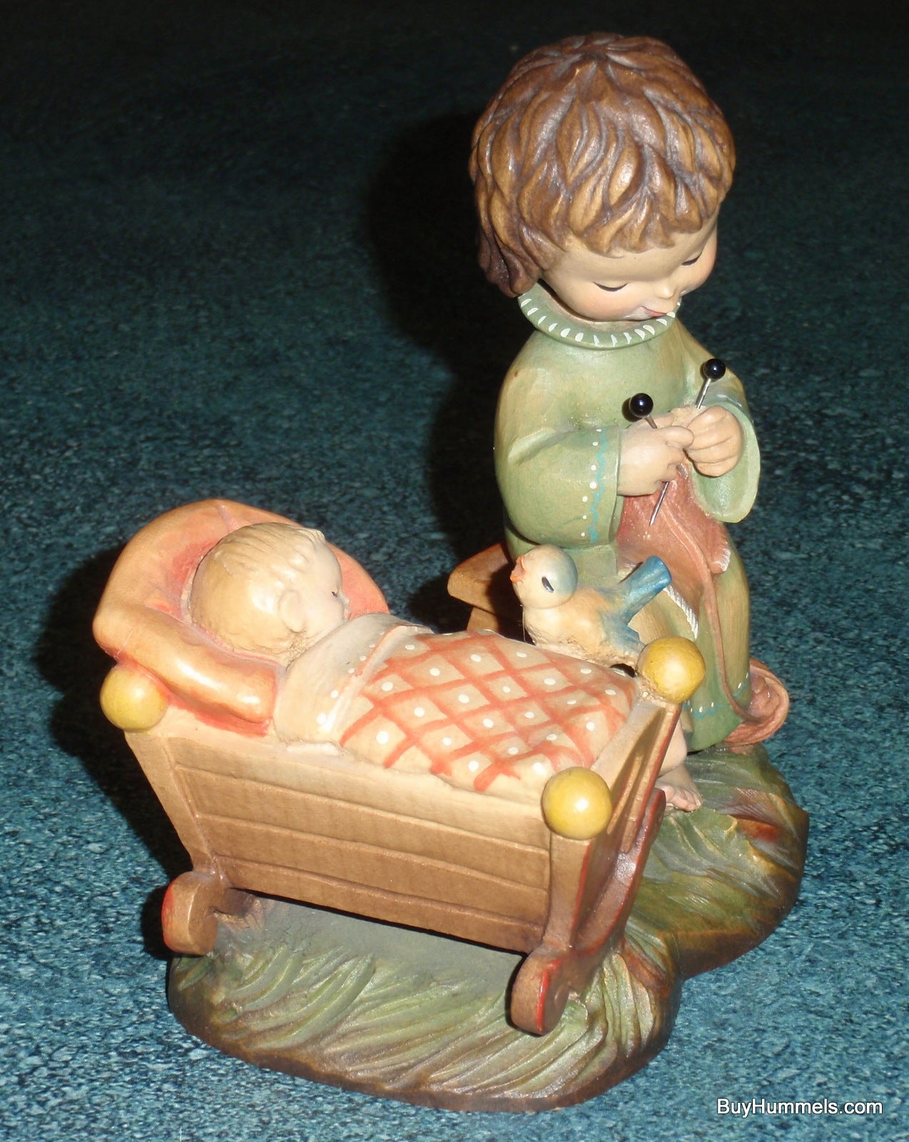 Anri 6" Wood Carving Figurine "Rock A Bye" Made In Italy - Adorable Baby Shower Gift - Signed By Ulrich Bernardi With Box!