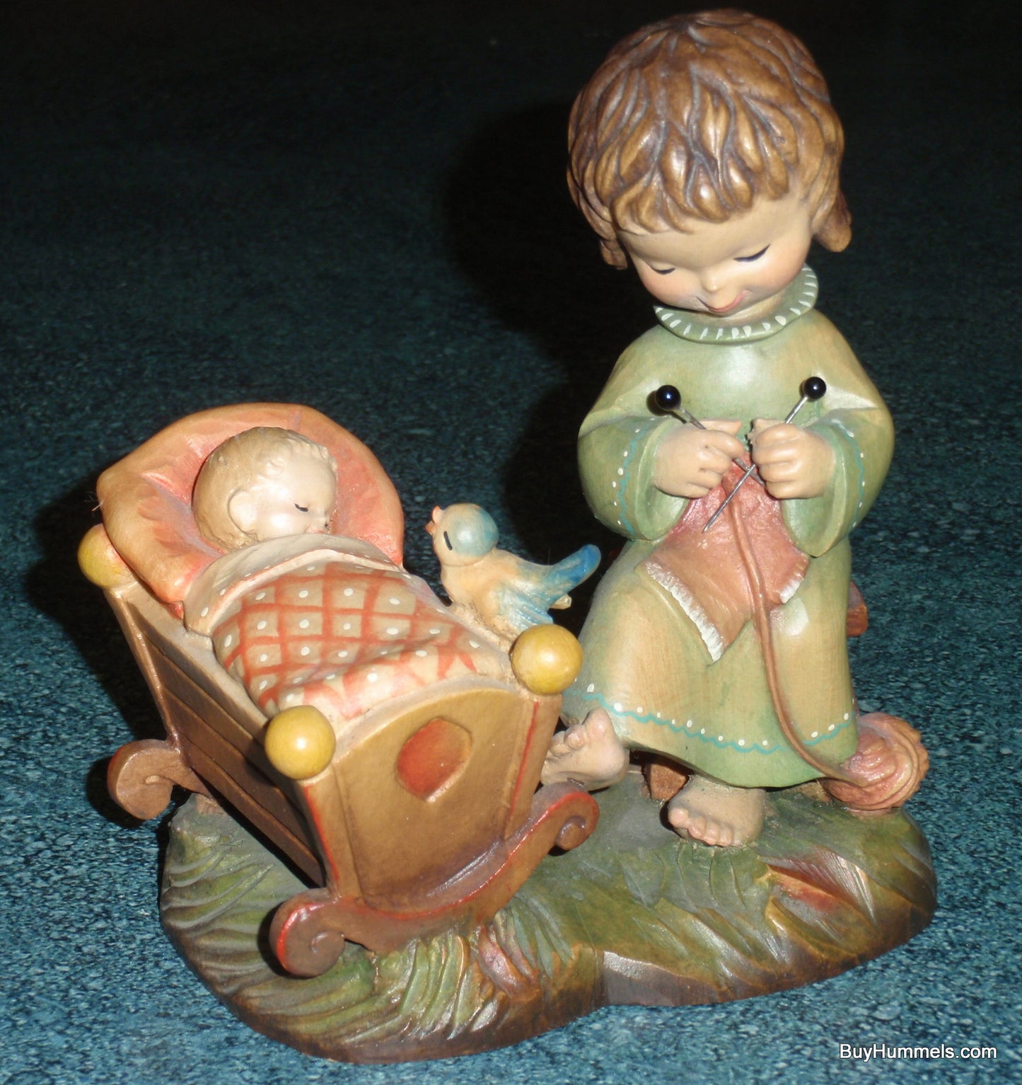 Anri 6" Wood Carving Figurine "Rock A Bye" Made In Italy - Adorable Baby Shower Gift - Signed By Ulrich Bernardi With Box!