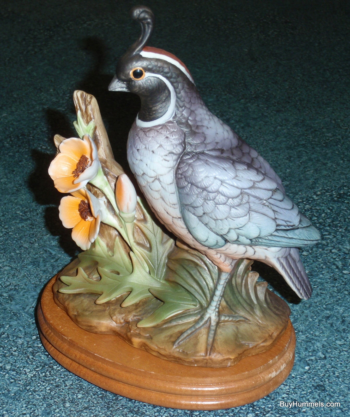 California Quail Bird Figurine Andrea by Sadek 6727 With Poppies With Stand GIFT