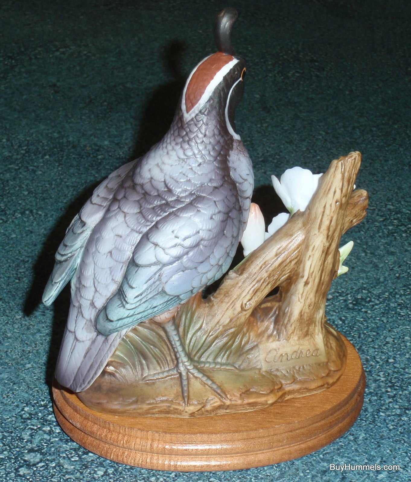 California Quail Bird Figurine Andrea by Sadek 6727 With Poppies With Stand GIFT