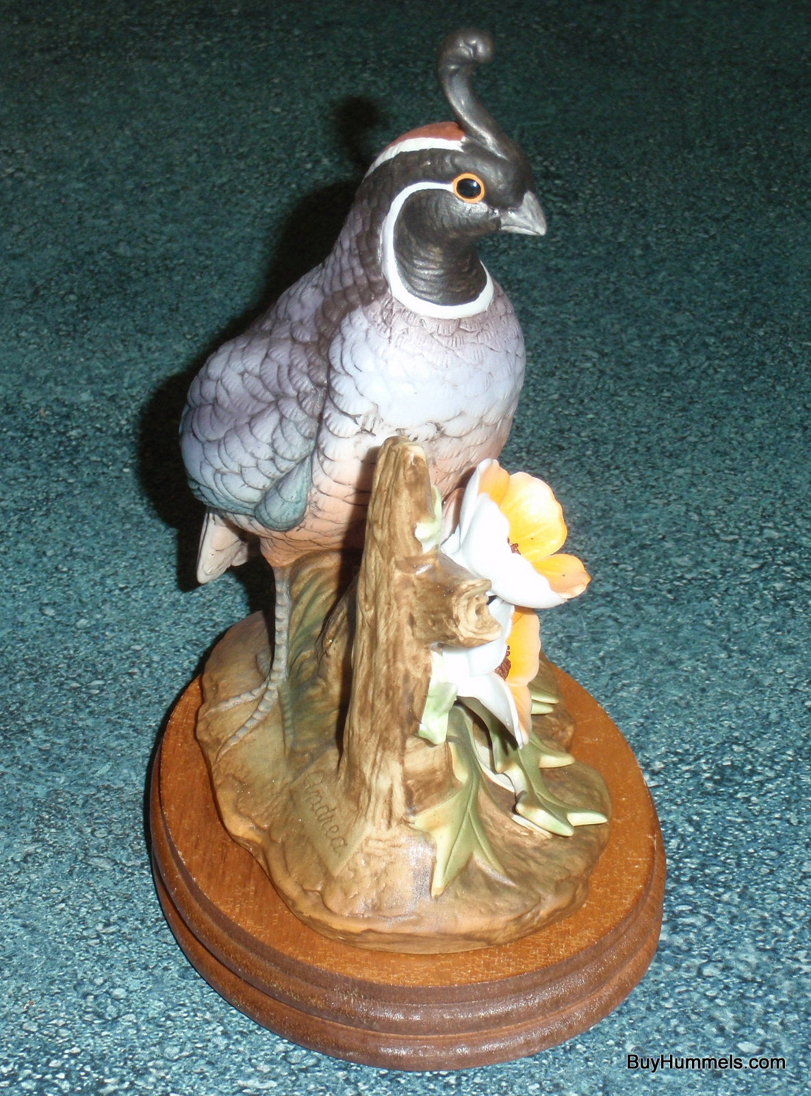 California Quail Bird Figurine Andrea by Sadek 6727 With Poppies With Stand GIFT