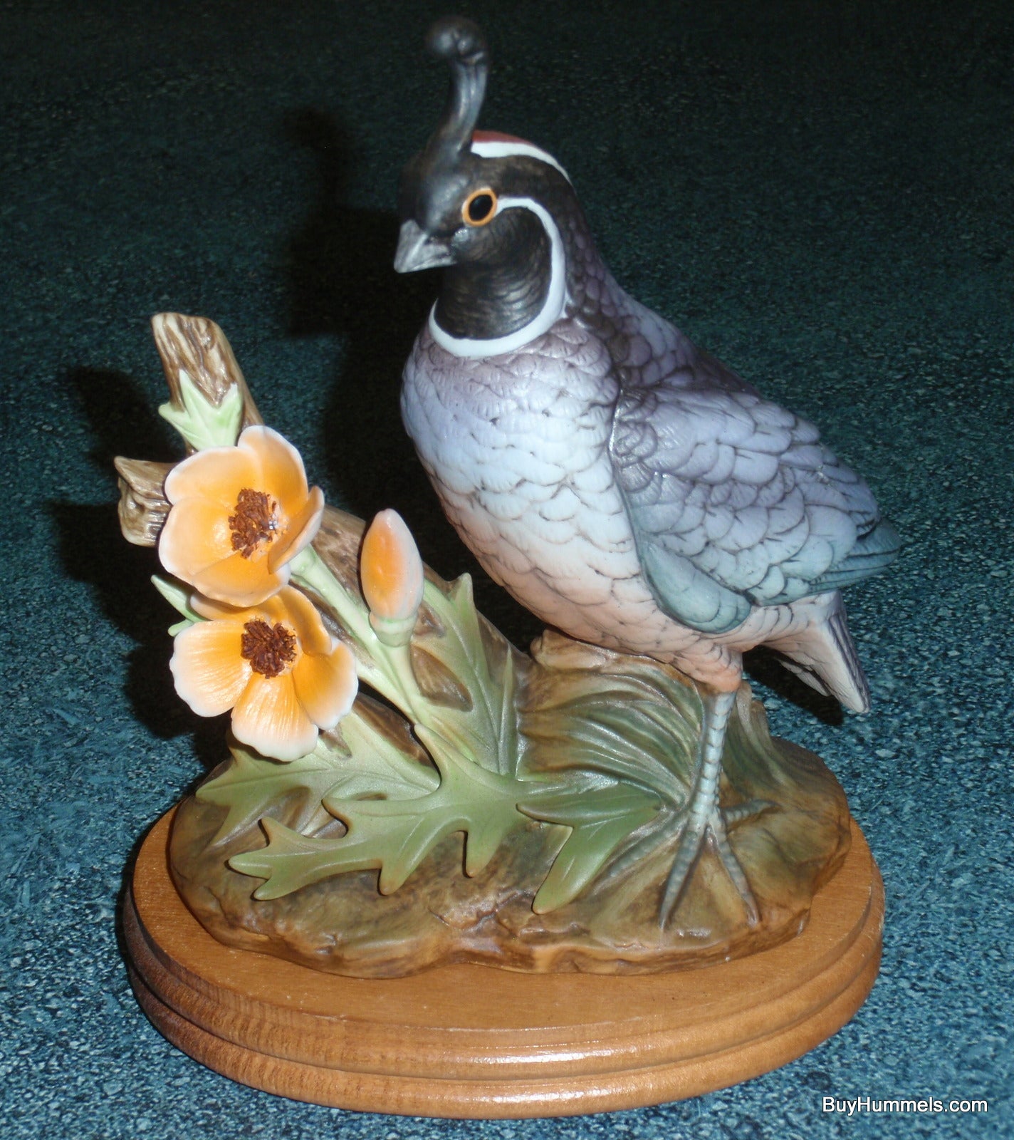 California Quail Bird Figurine Andrea by Sadek 6727 With Poppies With Stand GIFT