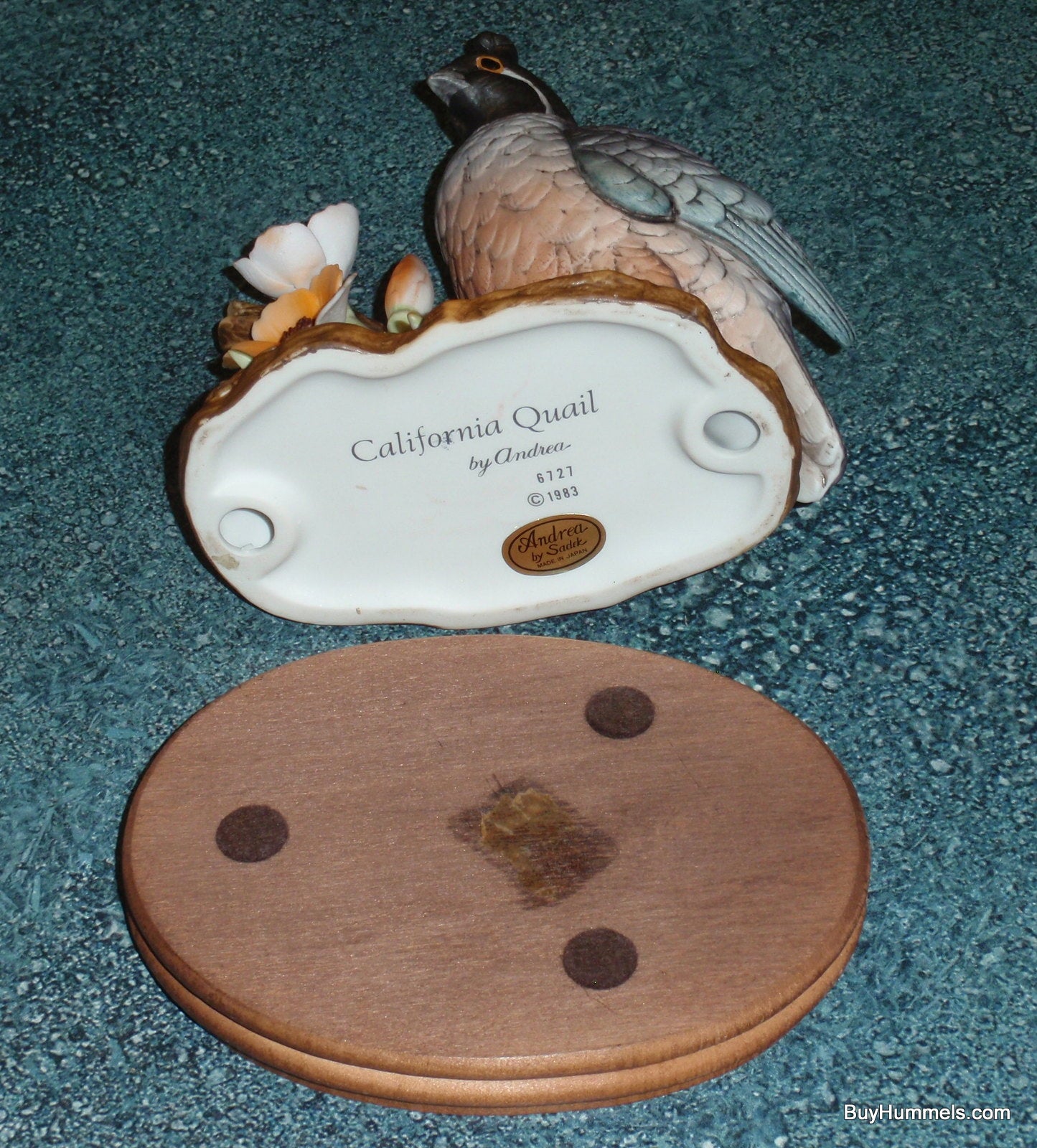 California Quail Bird Figurine Andrea by Sadek 6727 With Poppies With Stand GIFT